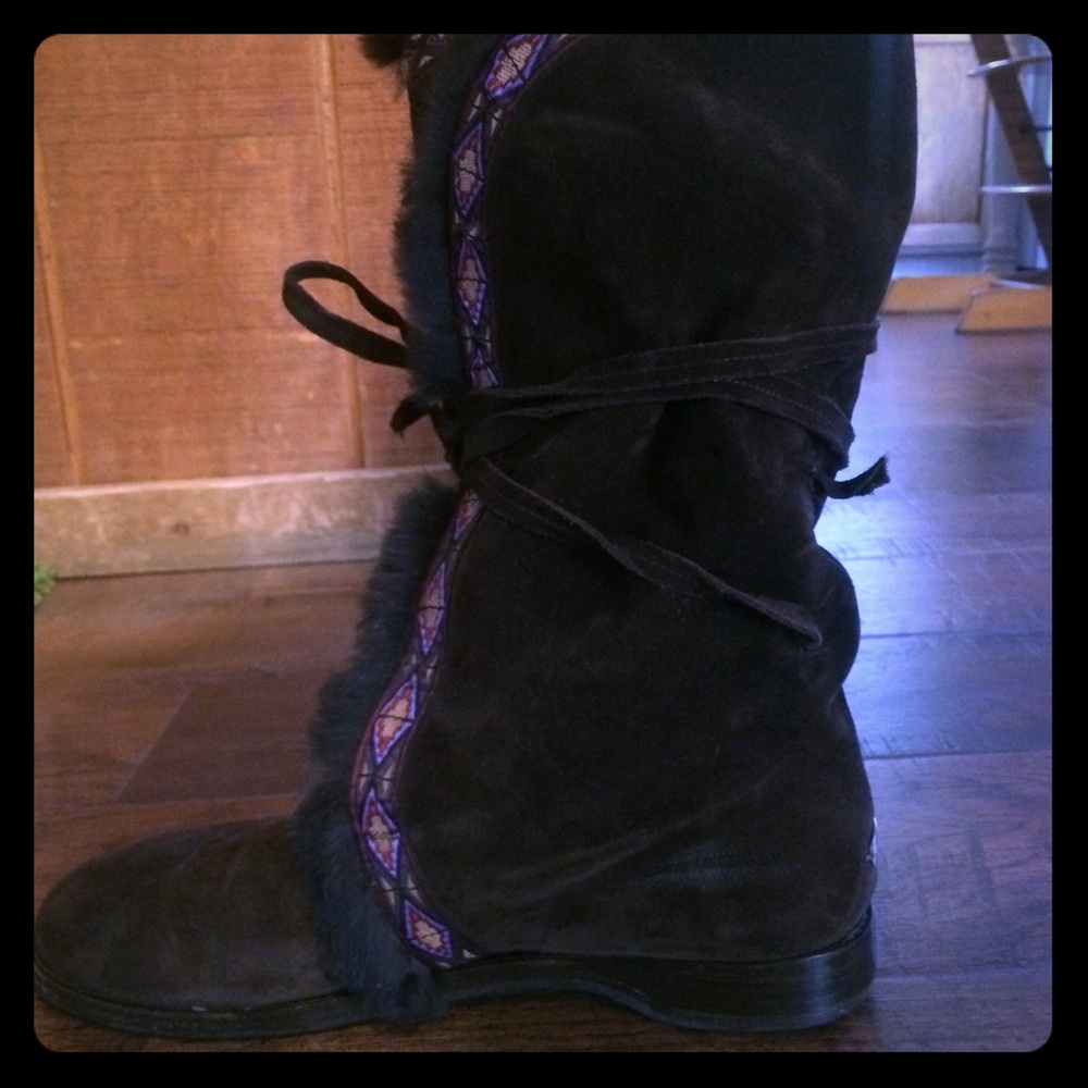 Jimmy choo suede leather rabbit fur boots